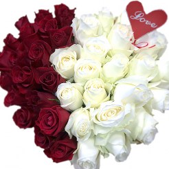 51 поцелуй - Сердце из красных и белых роз